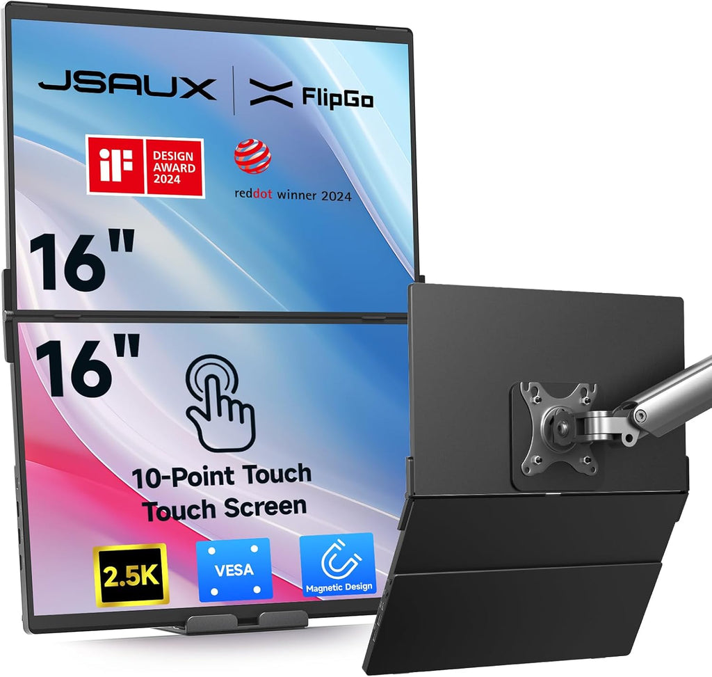 JSAUX FlipGo Touchscreen 16' 2.5K Dual Screen Portable Monitor & VESA Adapter