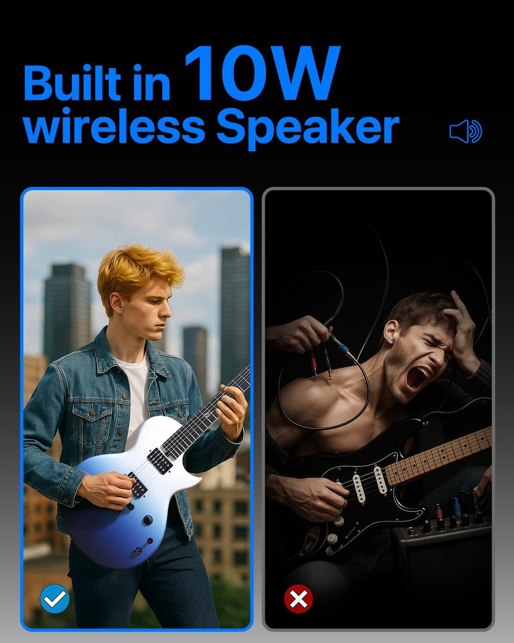Enya Electric Guitar Nova Go Sonic Smart Electric Carbon Fiber Guitarra with 10W Wireless Speaker, Onboard Presets, All-in-One Portable Rig for Street Performers & Home Studios, 2-Year Warranty