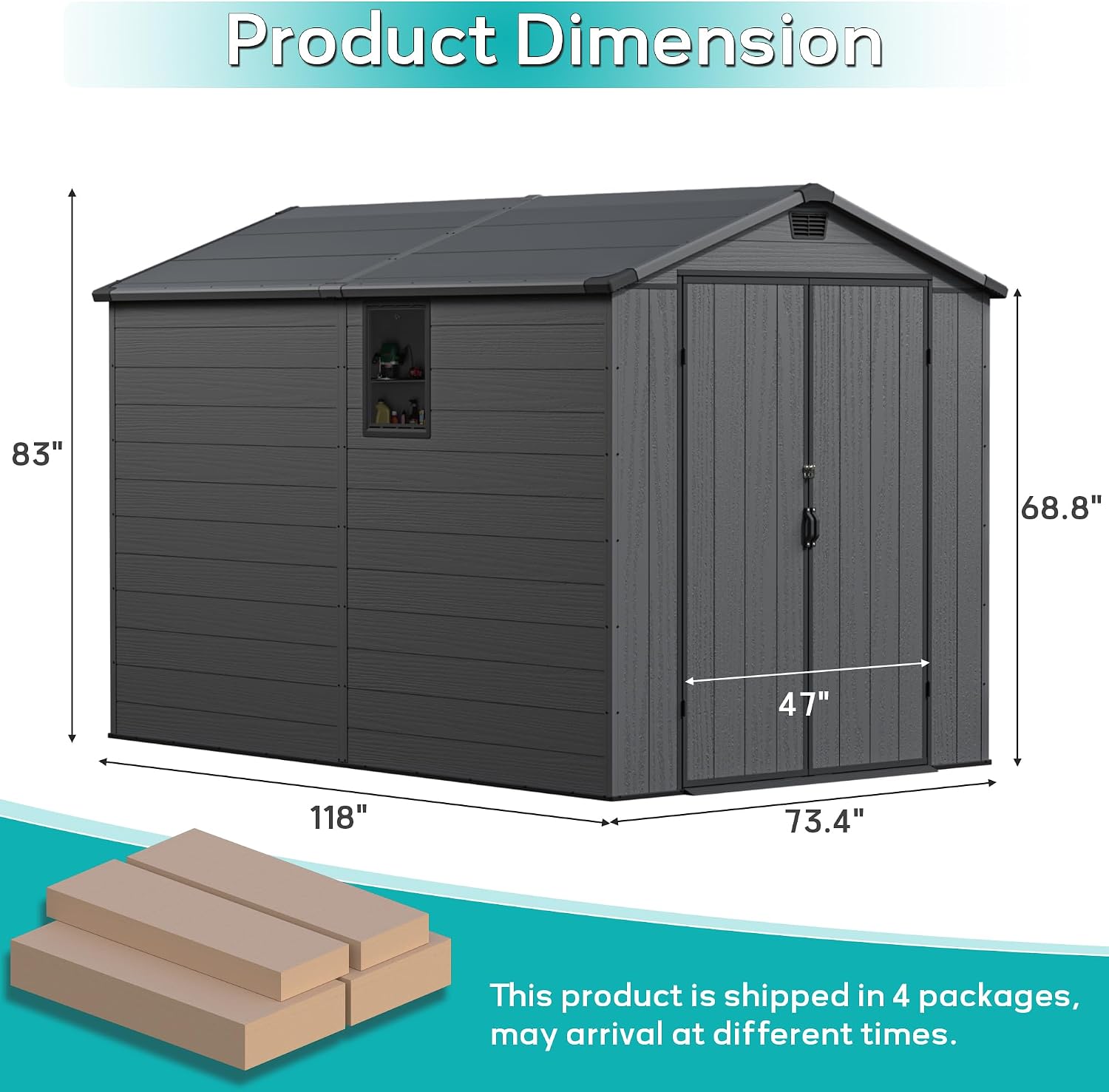 Greesum 6x10FT Plastic Storage Shed with Floor, Resin Outdoor Storaged Sheds with Lockable Double Door, Window and Vents, All-Weather Tool Sheds for Garden, Backyard, Patio, Dark Gray