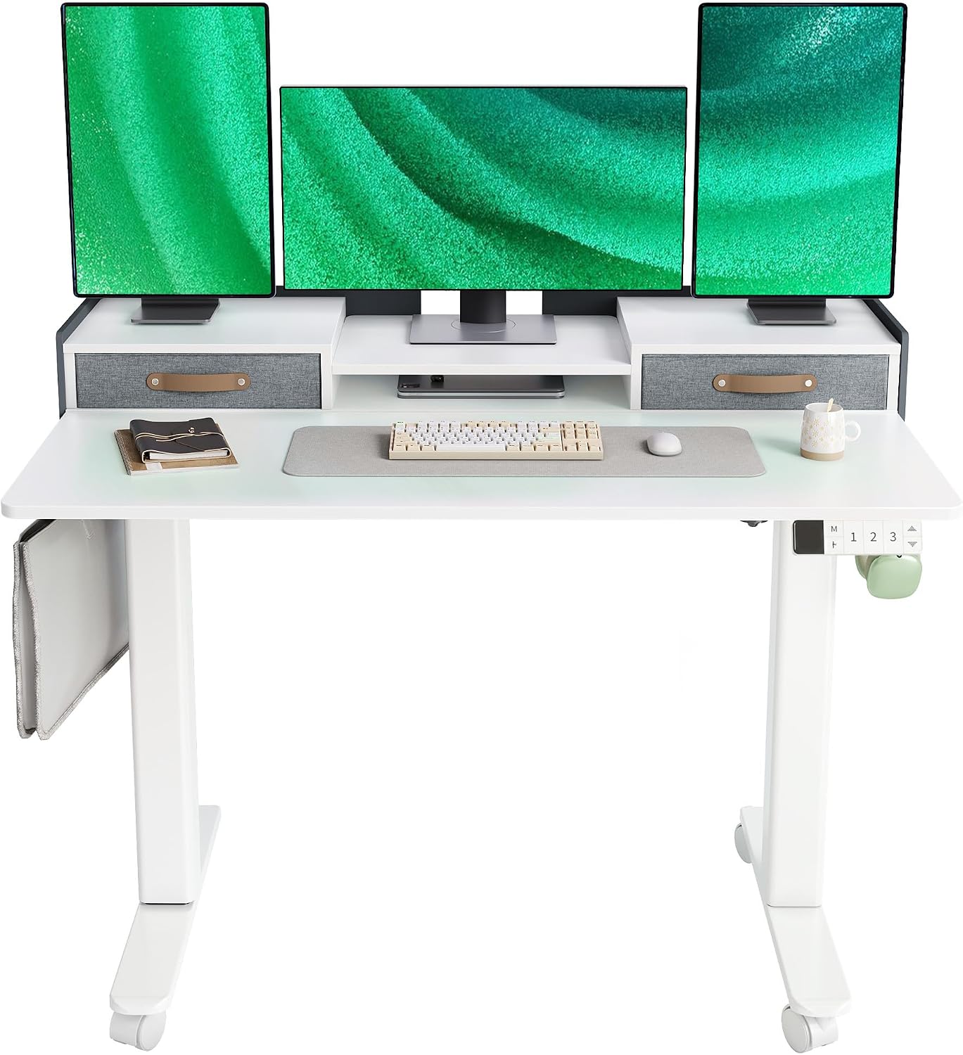 YDN Electric Standing Desk with Drawers, Adjustable Height Stand Up Desk, 48 inch Electric Sit Stand Computer Desk for Home Office, White