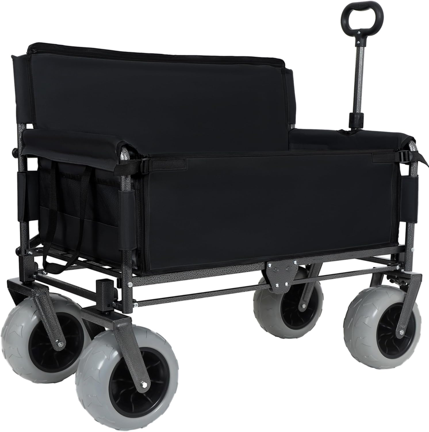 3-in-1 Folding Wagon with Bench Seat – 500lbs Capacity,Reinforced Carbon Steel Frame, 180L Cargo Space– Perfect for Camping, Beach, Outdoor Events & Heavy-Duty Hauling (Black)