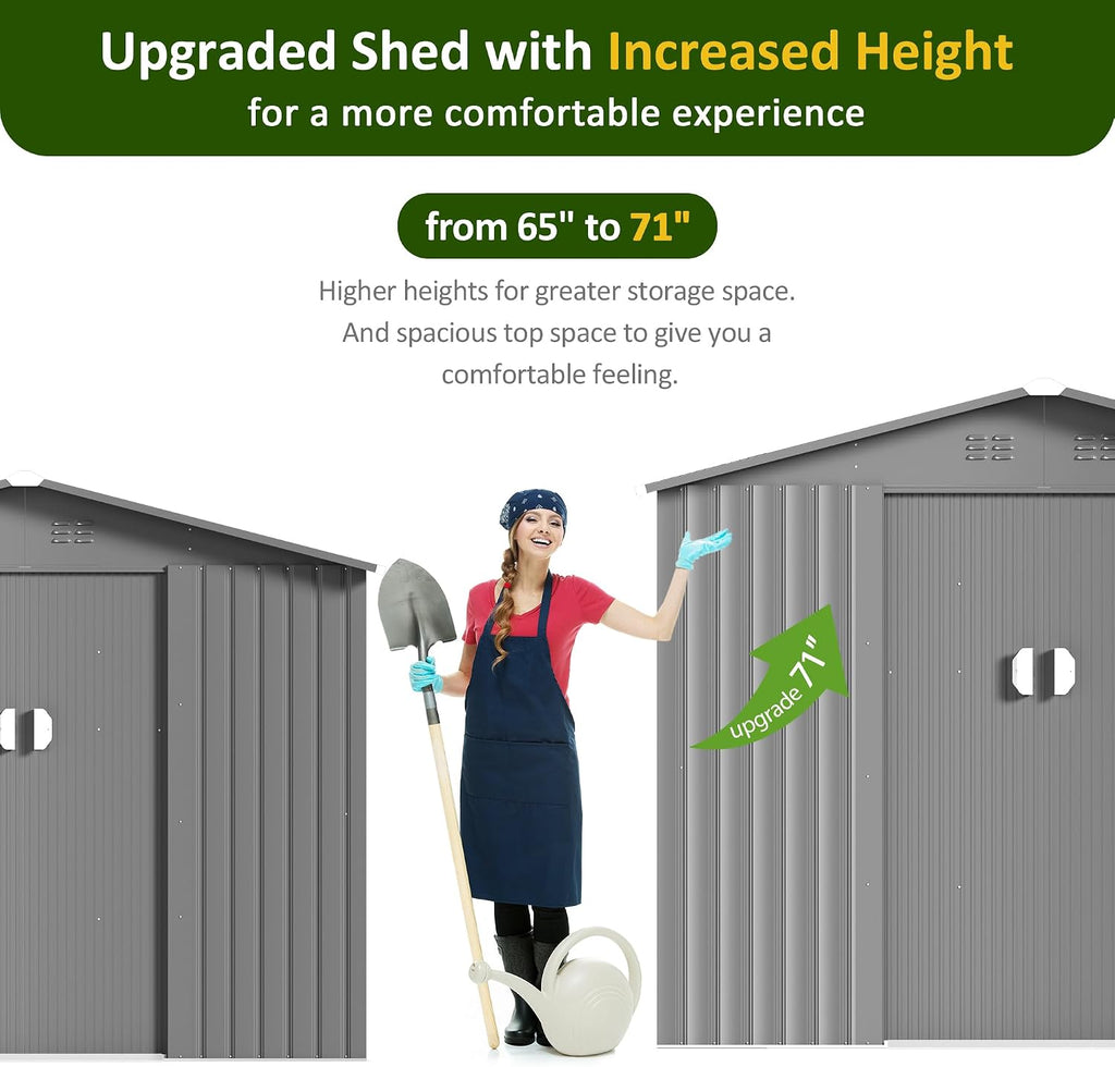 DAUSOLA 8x6 FT Outdoor Storage Shed, Metal Garden Tool Shed with Updated Frame Structure and Lockable Doors, Ideal for Backyard Garden Patio Lawn, Grey