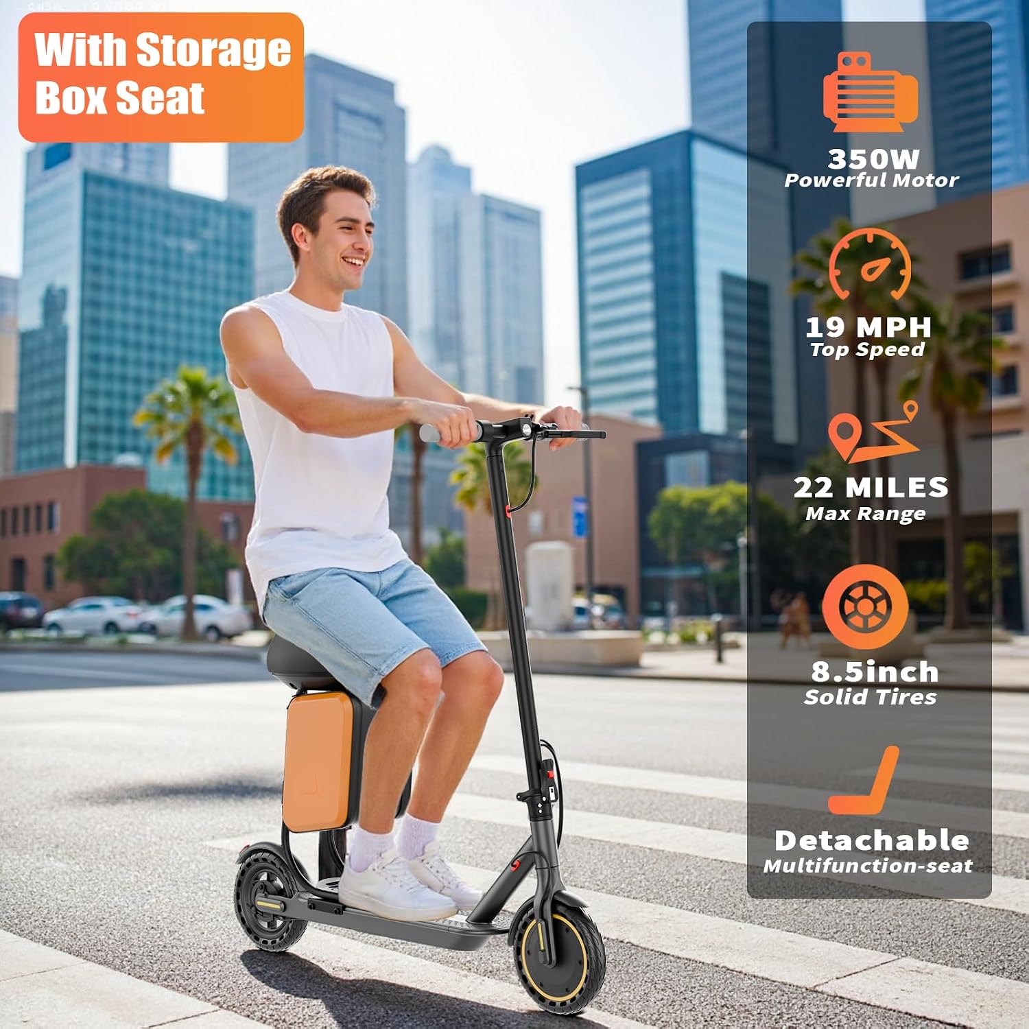 Qlaway 8.5' E Scooter for Adults 19/22 MPH 350/500W Motor 187.2/288.6/441WH Battery, Motorized Scooter Up to 22 Miles Range, Foldable Bearing 265 LBS/APP Control