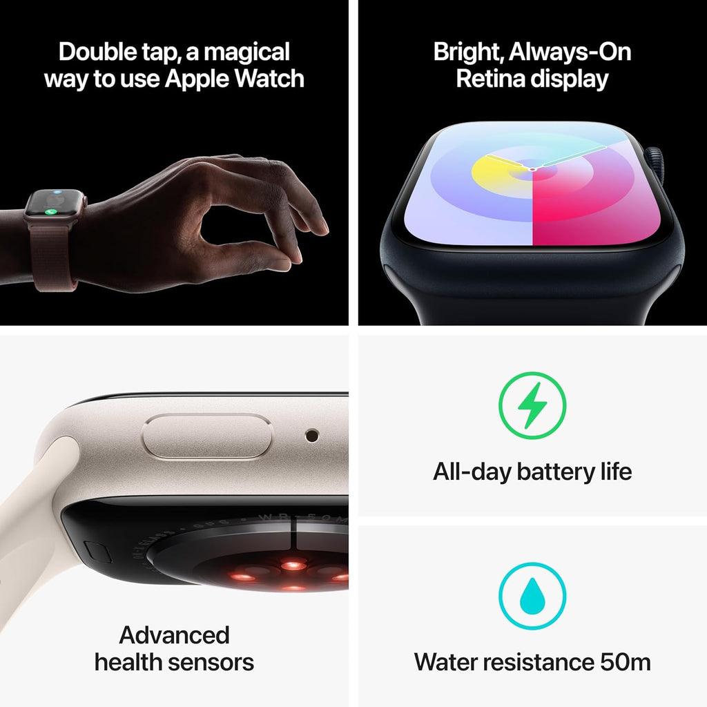 Apple Watch Series 9 [GPS 41mm] Midnight Aluminum Case with Midnight Sport Band S/M (Renewed)