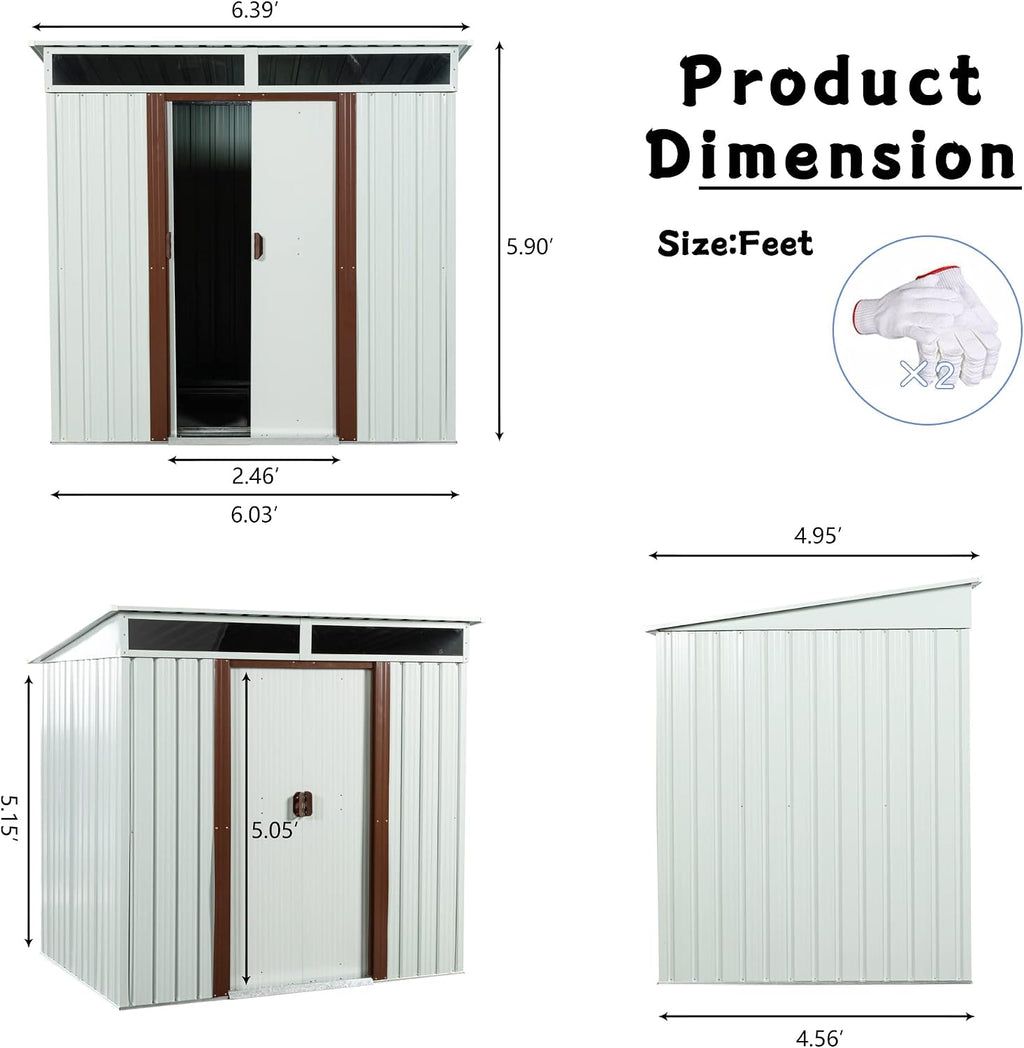 6 x 5 FT Outdoor Metal Storage Shed with Window and Punched Vents,Heavy Duty Storager House w/Sliding Doors & Padlock,Large Waterproof Tool Sheds for Garden,Backyard,Lawn,White