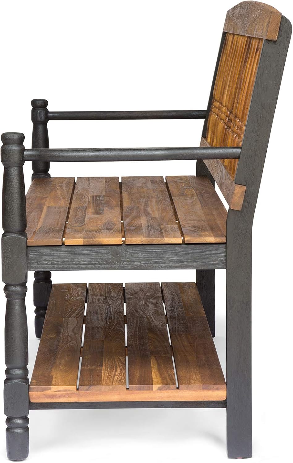 Great Deal Furniture Christopher Knight Home Daphne Outdoor Acacia Wood Bench with Shelf, Teak and Black Finish