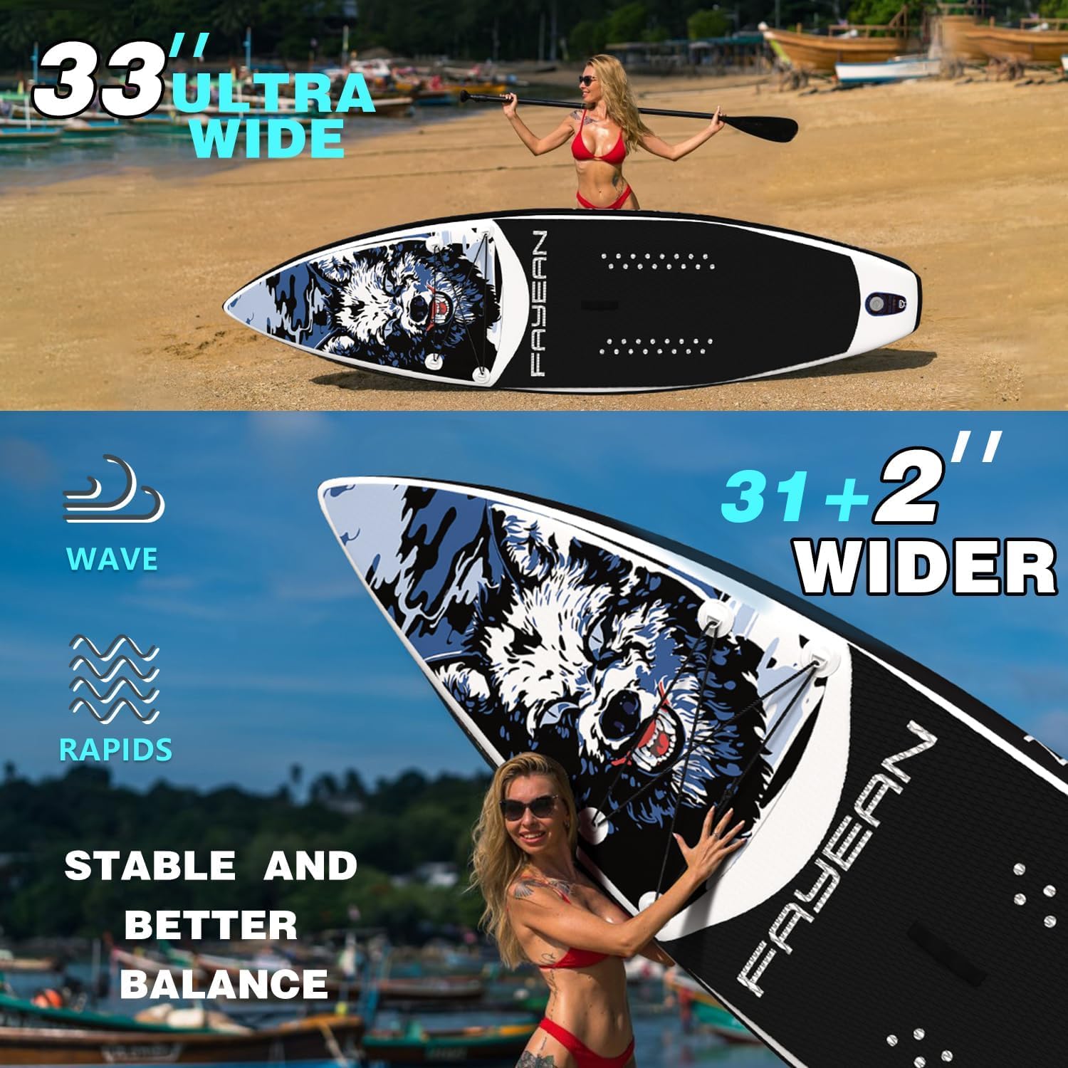 Inflatable Paddle Board,Stand Up Paddle Board,Anti-Slip EVA Deck,Complete SUP Accessories for All Skill Levels,Widened Paddleboard Equipped with Removable Fin, Hand Pump