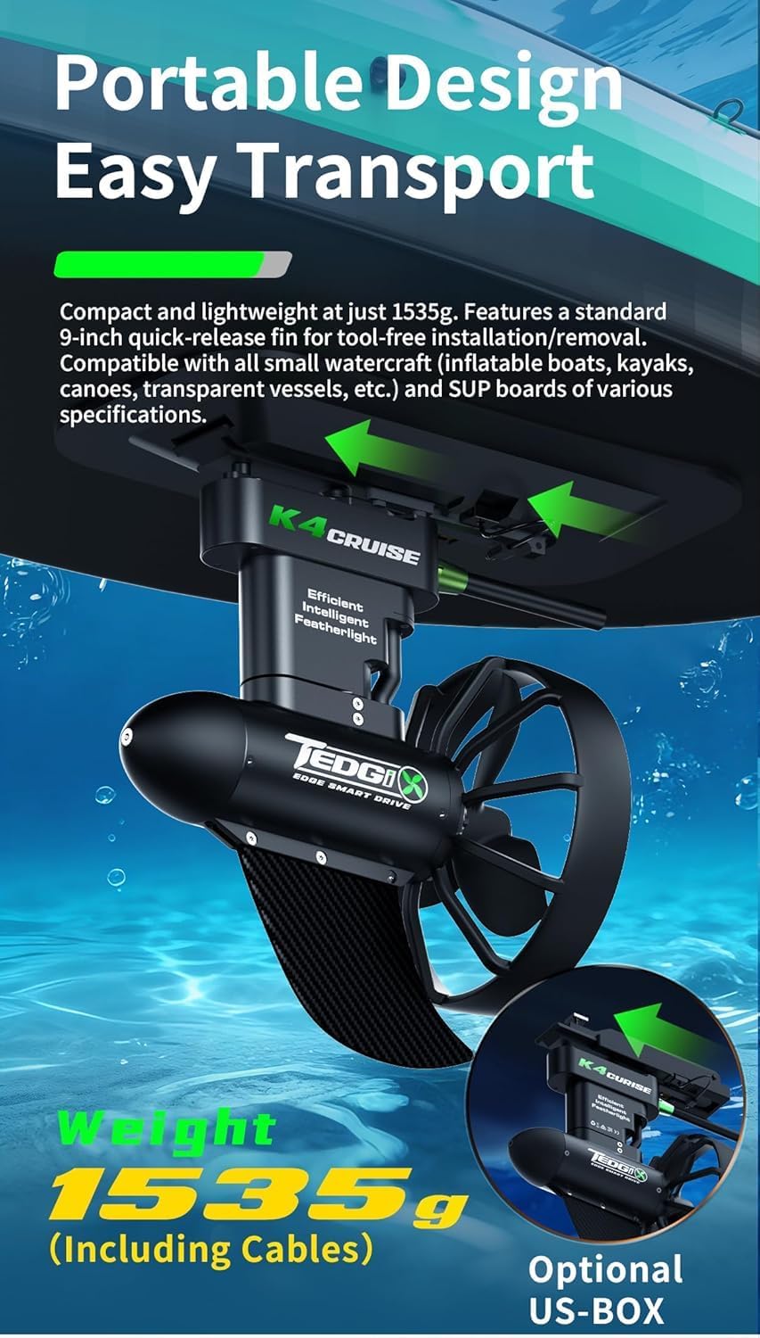 Fin Booster | Electric Fin for Paddleboard | Paddle Board Motor | Edge K4 Kayak Motor with XL Battery B8 37,600 MAH with steering for Kayak and Paddle board I Paradise Pad