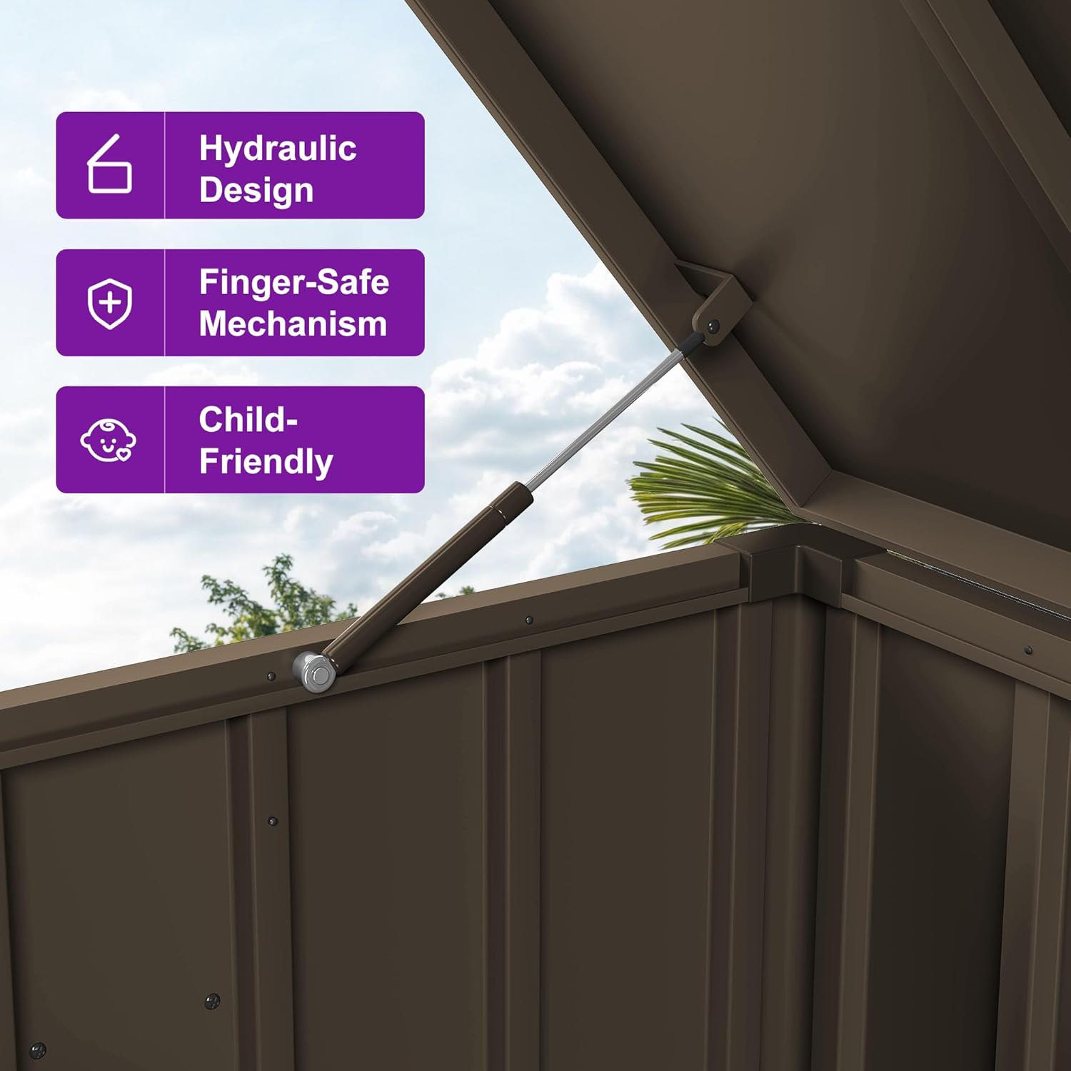 PURPLE LEAF Outdoor Deck Box 100 Gallon Waterproof Lockable Storage Box Container with Lid Deck Organization for Patio Cushions Side Table Pool Accessories Garden Tools, Brown