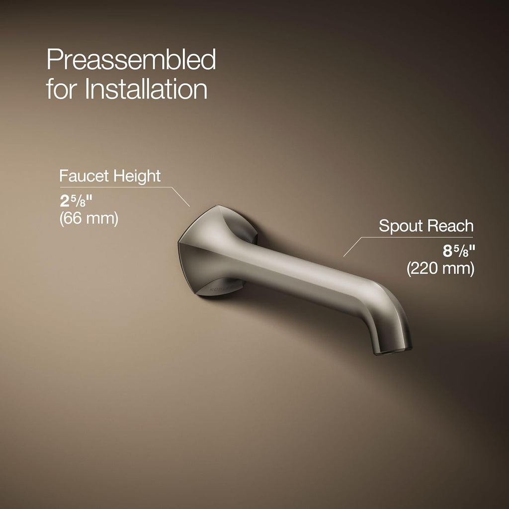 KOHLER T27011-ND-BN Occasion Bathroom Sink Faucet Spout, Stationary Wall-Mount Bathroom Sink Spout, 1.2 gpm, Vibrant Brushed Nickel