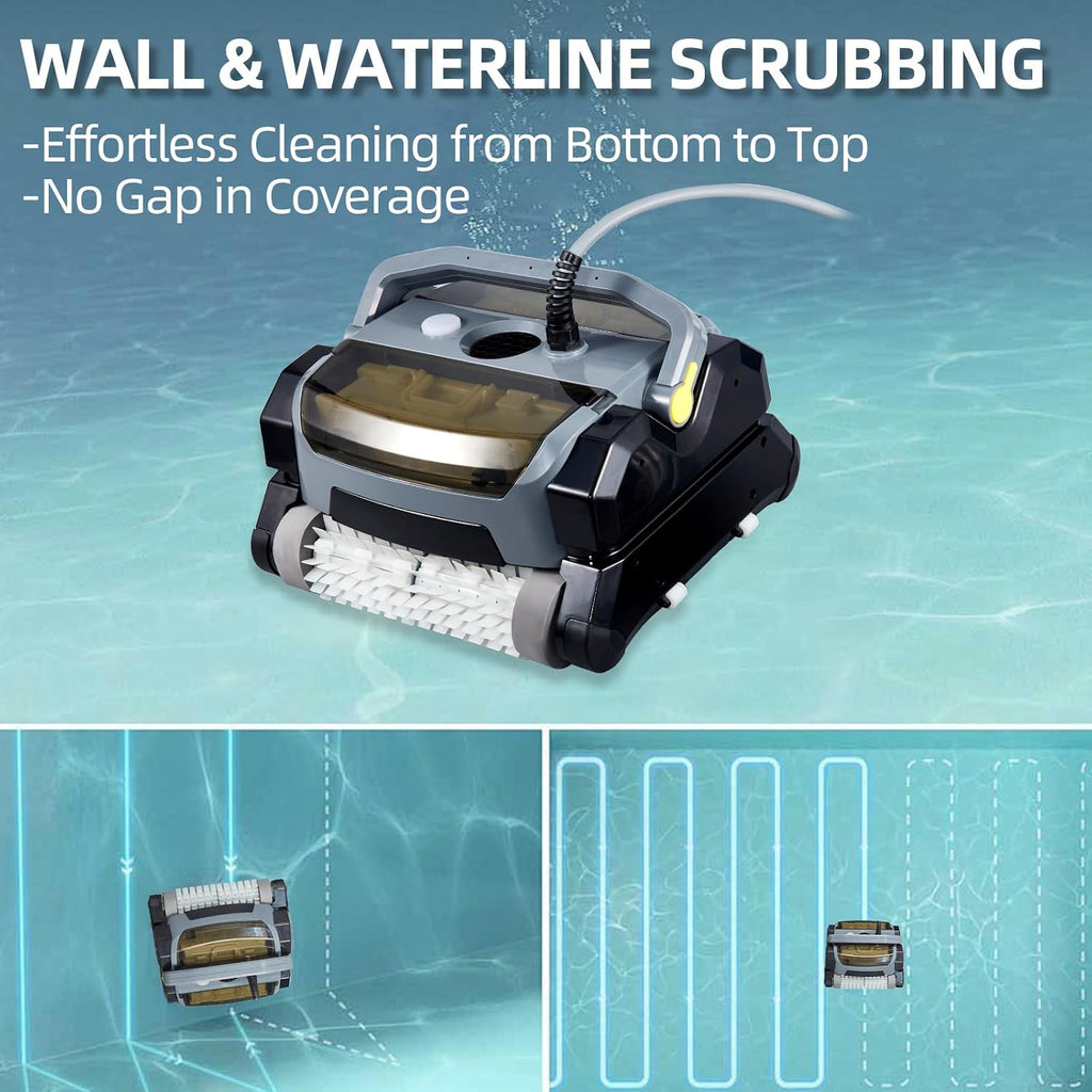 Robotic Pool Vacuum Cleaner 130W, Waterliner Clean, Wall Climbing Capability, w/Top Load Filters, Wall Climbing Scrubber Brush for Above/In-Ground Pools Up to 50FT in Length - Gray