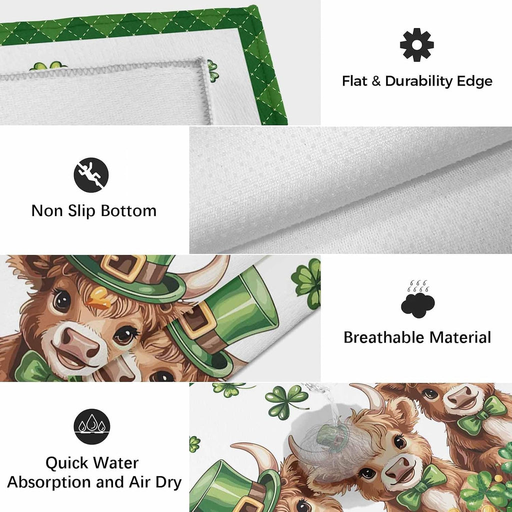 St. Patrick's Day Outdoor Rug for Patio/Deck/Porch, Non-Slip Large Area Rug 4 x 6 Ft, Cute Highland Cow Shamrock Gold Coin Green Indoor Outdoor Rugs Washable Area Rugs, Camping Rug Carpet Runner