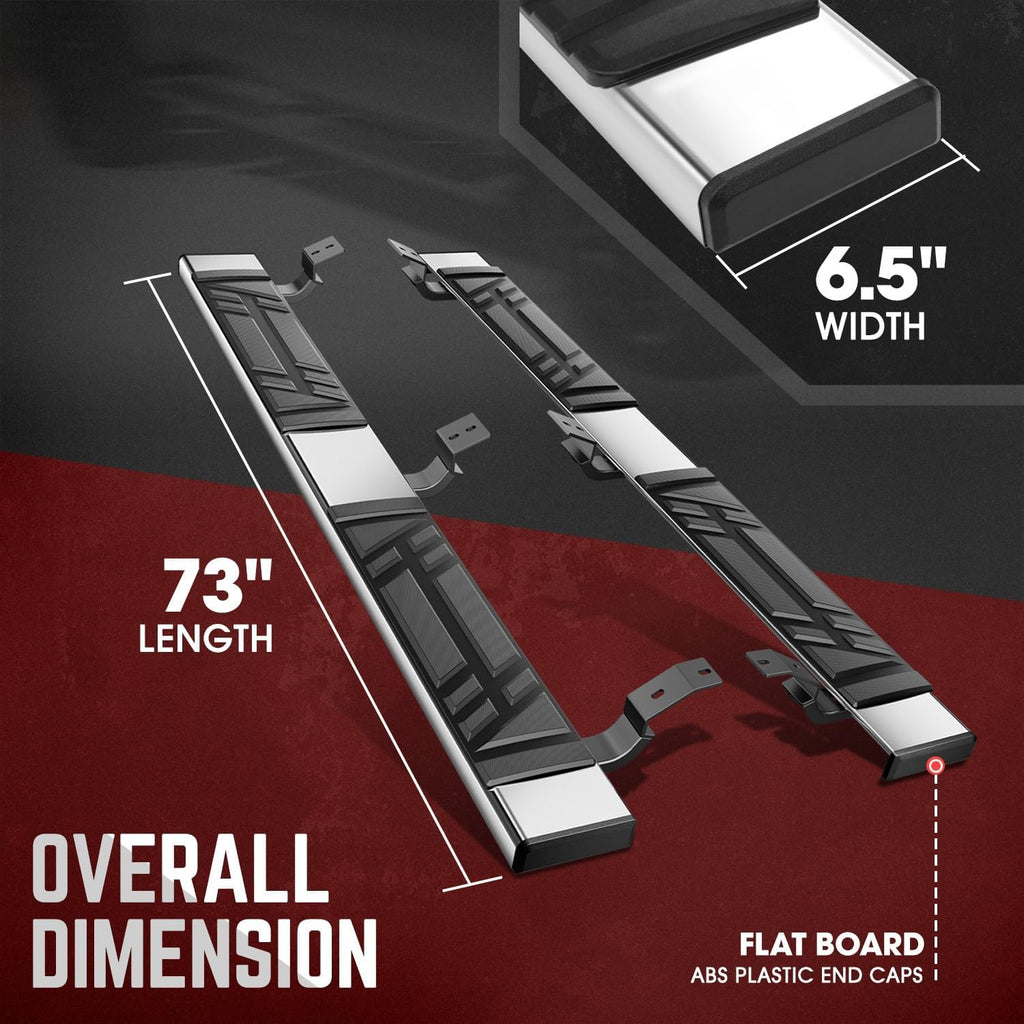 DNA Motoring 6.5' Flat Running Boards Side Step Nerf Rails Bars Compatible with 2007-2021 Toyota Tundra Double (Extended) Cab, STEPB-U-TD07-T1-E