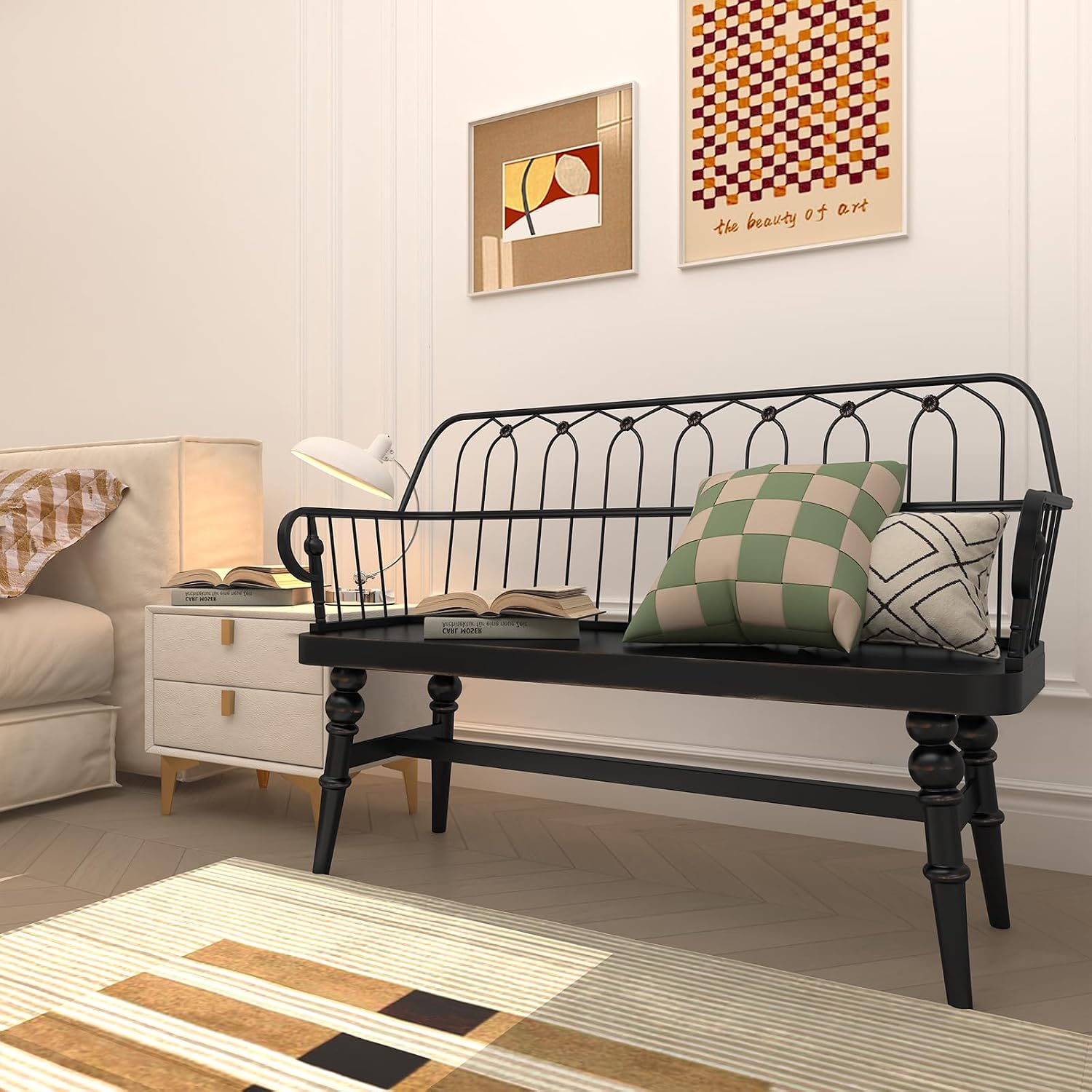 DIBRATY Entryway Bench,Spindle Back Wooden Dinning Bench, Farmhouse Foyer Bench for Entryway, Living Room, Dinning Room, Mudroom