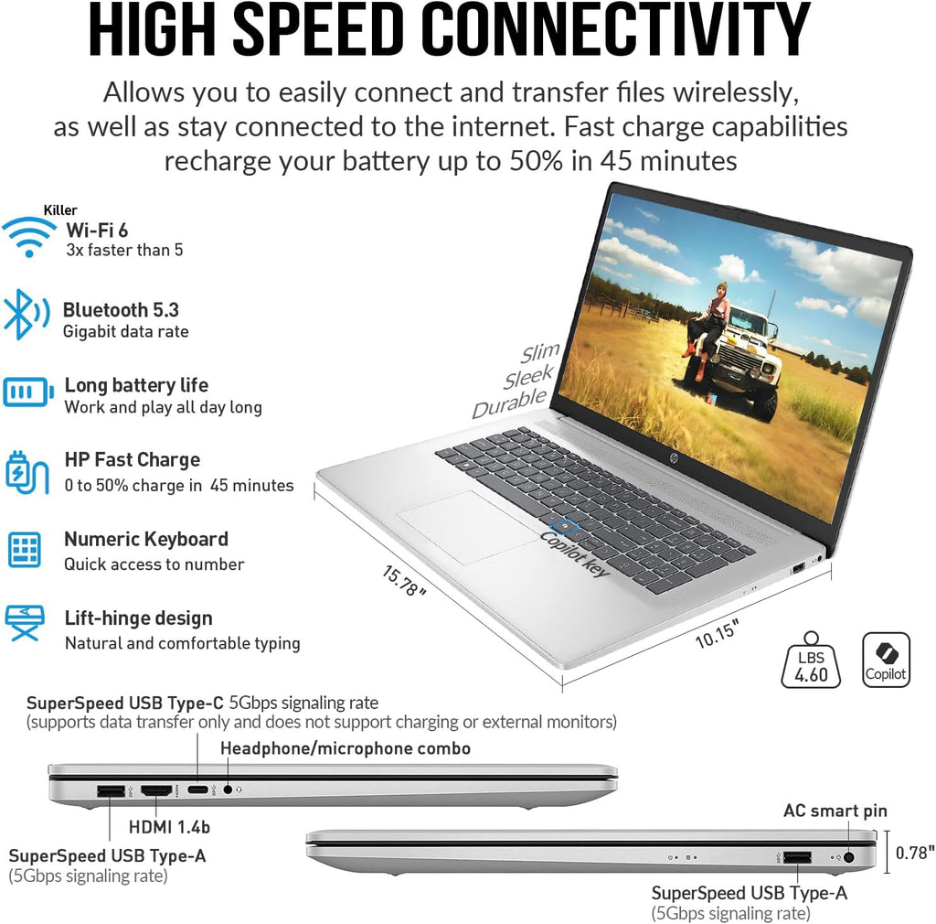 HP Laptops 17 Inch, 17.3' Laptop Computer, HD+ Large Screen, Intel Core i3 (8-Cores), 16GB RAM 1TB SSD, Windows 11 Pro, Number Pad, Wi-Fi 6, USB-C