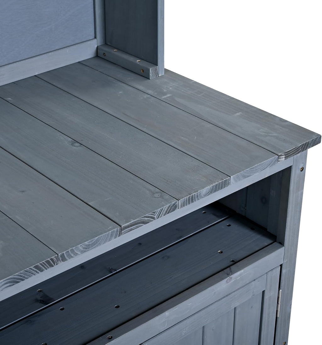Large Fir Wood Potting Bench, 45.3''L Multi-Functional Outdoor Patio Kitchen Island with Hutch,Drawers & Hooks,Large Countertop for Gardening, Grill (Gray-1)