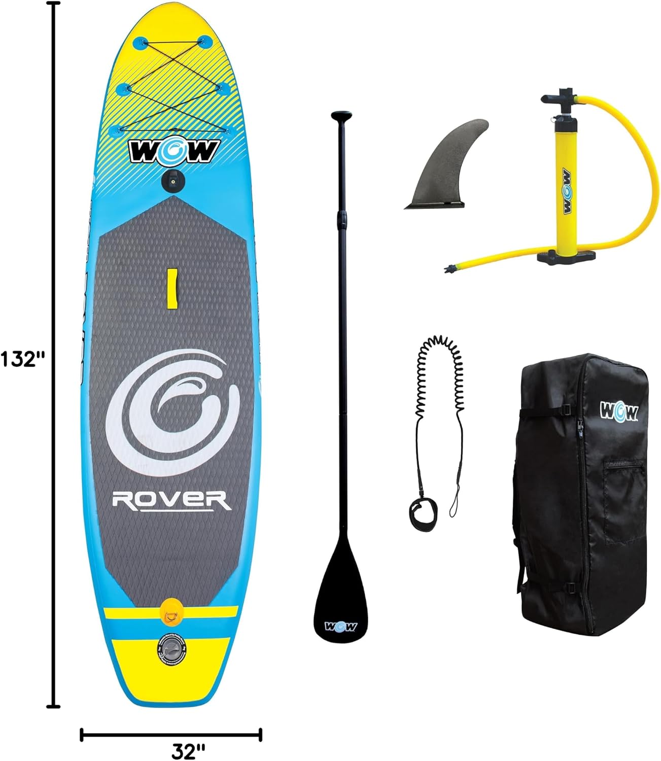 WOW Sports - Rover Paddleboard - Inflatable Paddleboard with Pump & Carrying Case - Perfect Lake Accessory