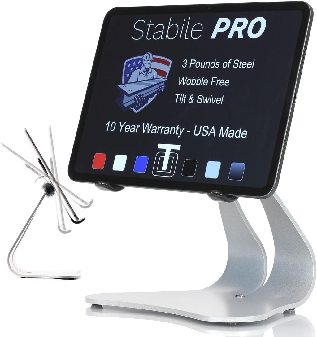 Thought Out Stabile PRO Pivoting iPad Stand - Made in USA - Compatible with Apple iPad (Silver)