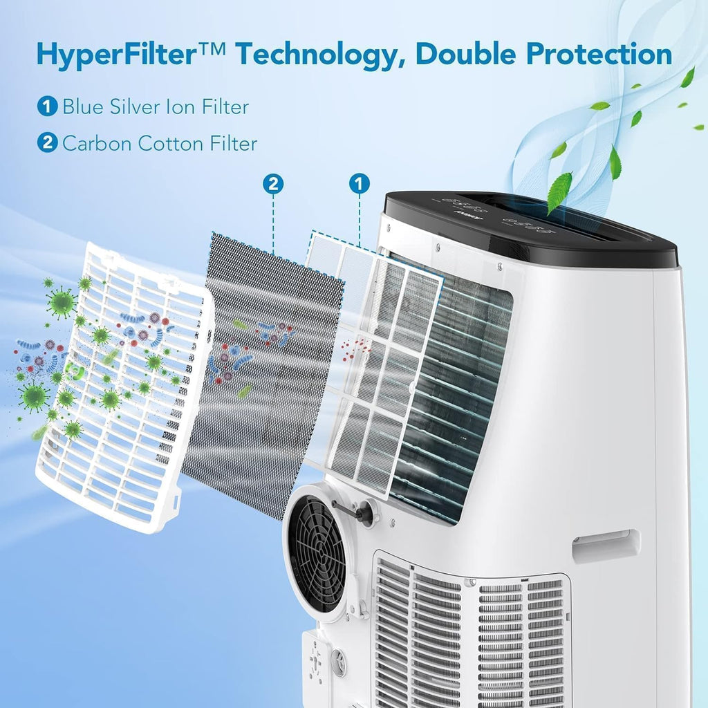 14000 BTU Portable Air Conditioner, with Remote Control 3 in-1 Ultra-Quiet Cooling, Dehumidifier & Fan for Rooms Up to 700 Sq. Ft. – Sleep Mode, 24H Timer & Windows Kit