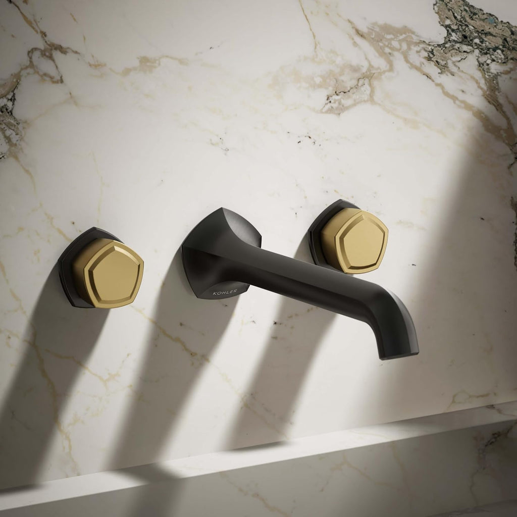 KOHLER K-T27013-9-BMB Occasion Wall-Mount Bathroom Sink Faucet Knob Handle Trim, 1.2 GPM, Premium Durable Metal, Matte Black with Moderne Brass
