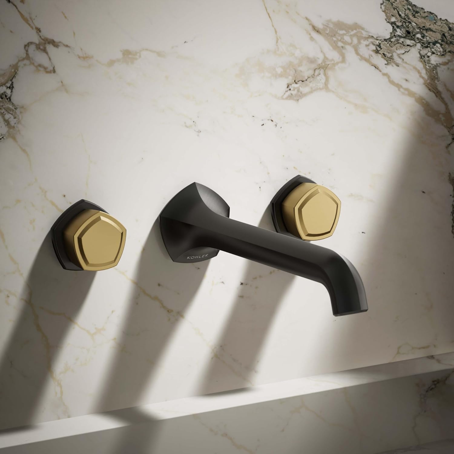 KOHLER K-T27013-9-BMB Occasion Wall-Mount Bathroom Sink Faucet Knob Handle Trim, 1.2 GPM, Premium Durable Metal, Matte Black with Moderne Brass