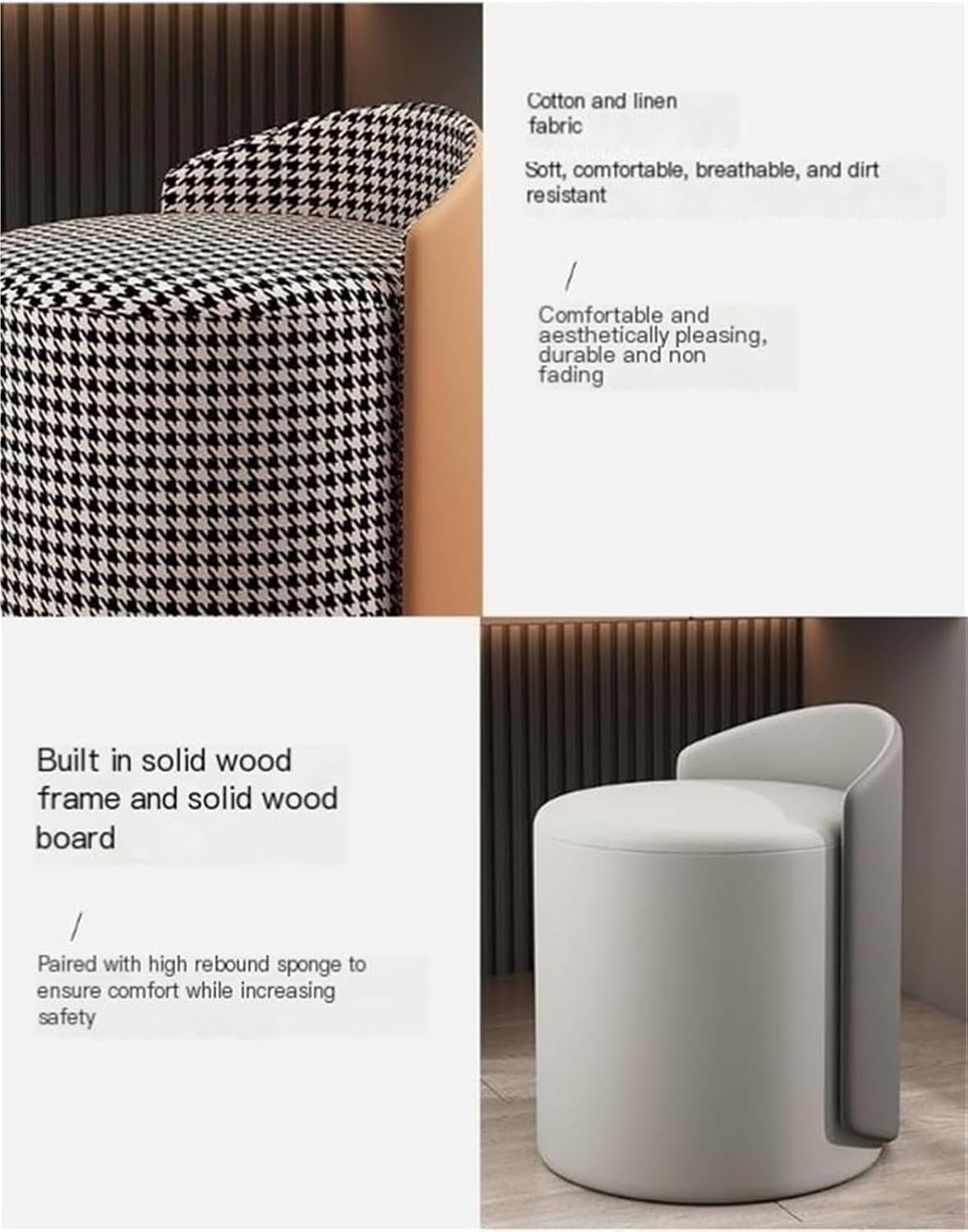 Modern Round Ottoman Multifunctional Vanity Chair Footrest Stool PU Leather Upholstered Wood Frame Non-Slip Rubber Pads Lightweight(Multi-Colored)