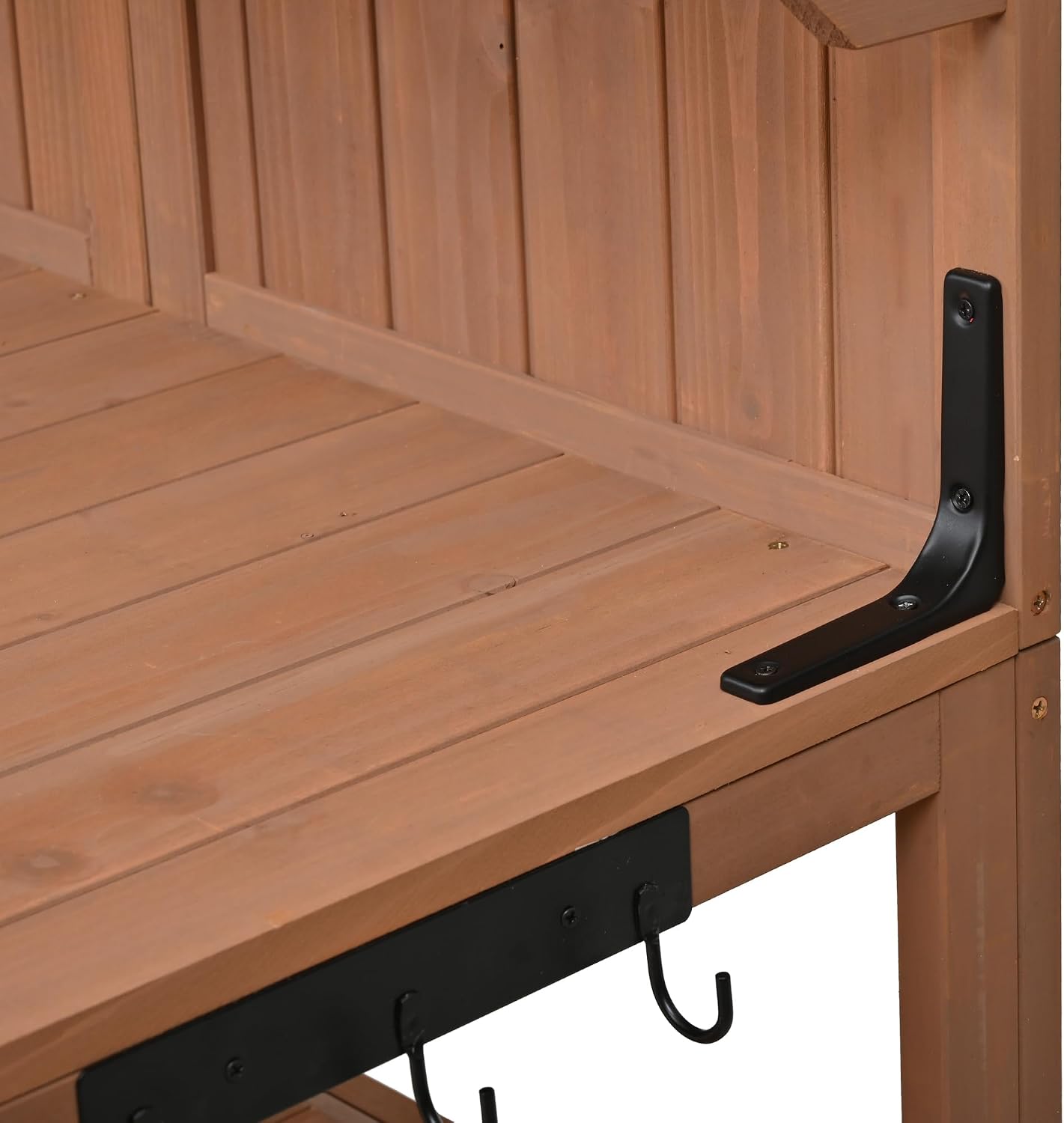 Merax Outdoor Potting Bench Table with Hutch, 50.2' Fir Wood Garden Workstation, Large Countertop, 2 Shelves, 2 Cabinets, 3 Side Hooks, Wooden Gardening Planting Table for Backyard, Patio, Natural