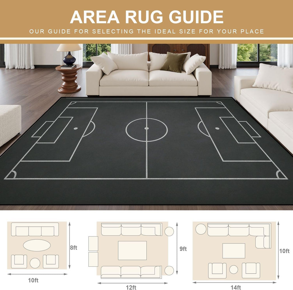 8x10 Area Rugs for Bedroom Boho Washable Rug for Living Room Soccer Field chalked Blackboard Football Stadium Painted Carpet for Dining Room Soft Rubber Backed Non-Slip Carpets for Bedroom Office