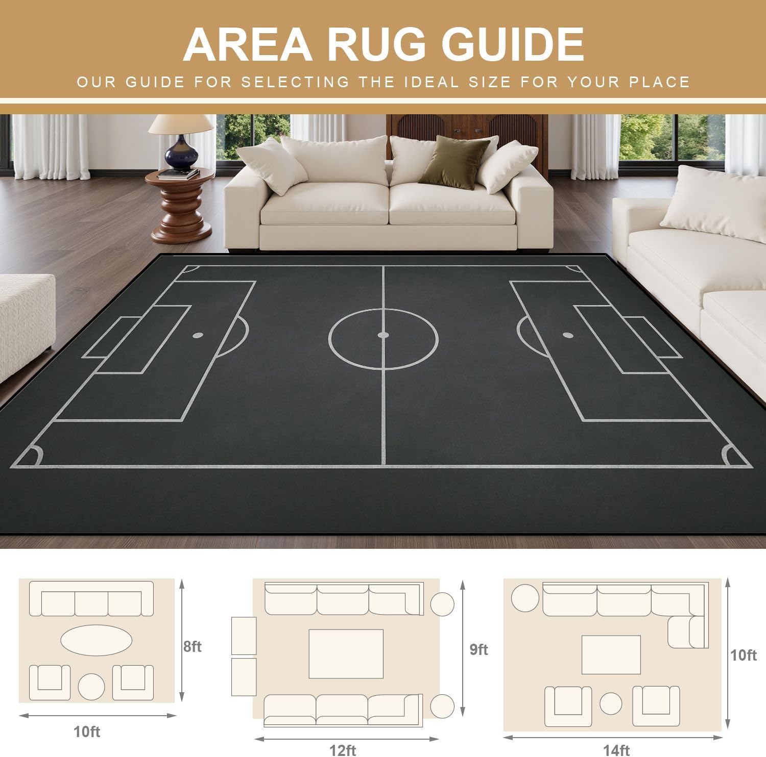 8x10 Area Rugs for Bedroom Boho Washable Rug for Living Room Soccer Field chalked Blackboard Football Stadium Painted Carpet for Dining Room Soft Rubber Backed Non-Slip Carpets for Bedroom Office