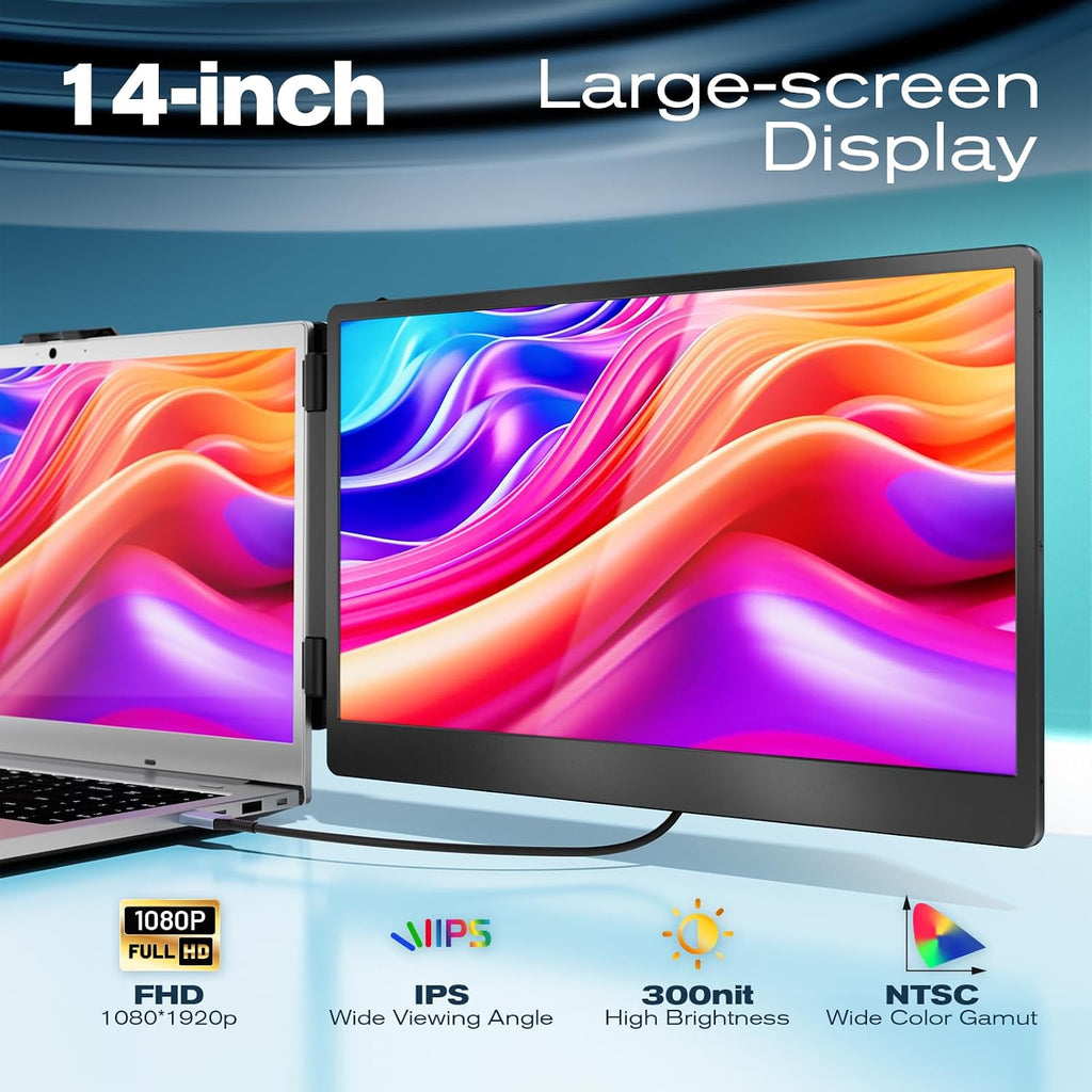 Teamgee Laptop Screen Extender, 14' IPS 1080 FHD Portable Monitor with Built-in Speakers & Kickstand, Compatible with Mac Windows Android Dex Harmony, S1 Laptop Monitor Extender Fits 13'-17' Laptops