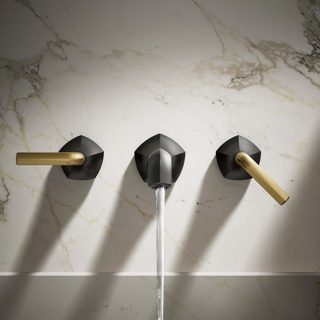 KOHLER T27013-4-BMB Occasion Wall-Mount Bathroom Sink Faucet Lever Handle Trim in Matte Black with Moderne Brass
