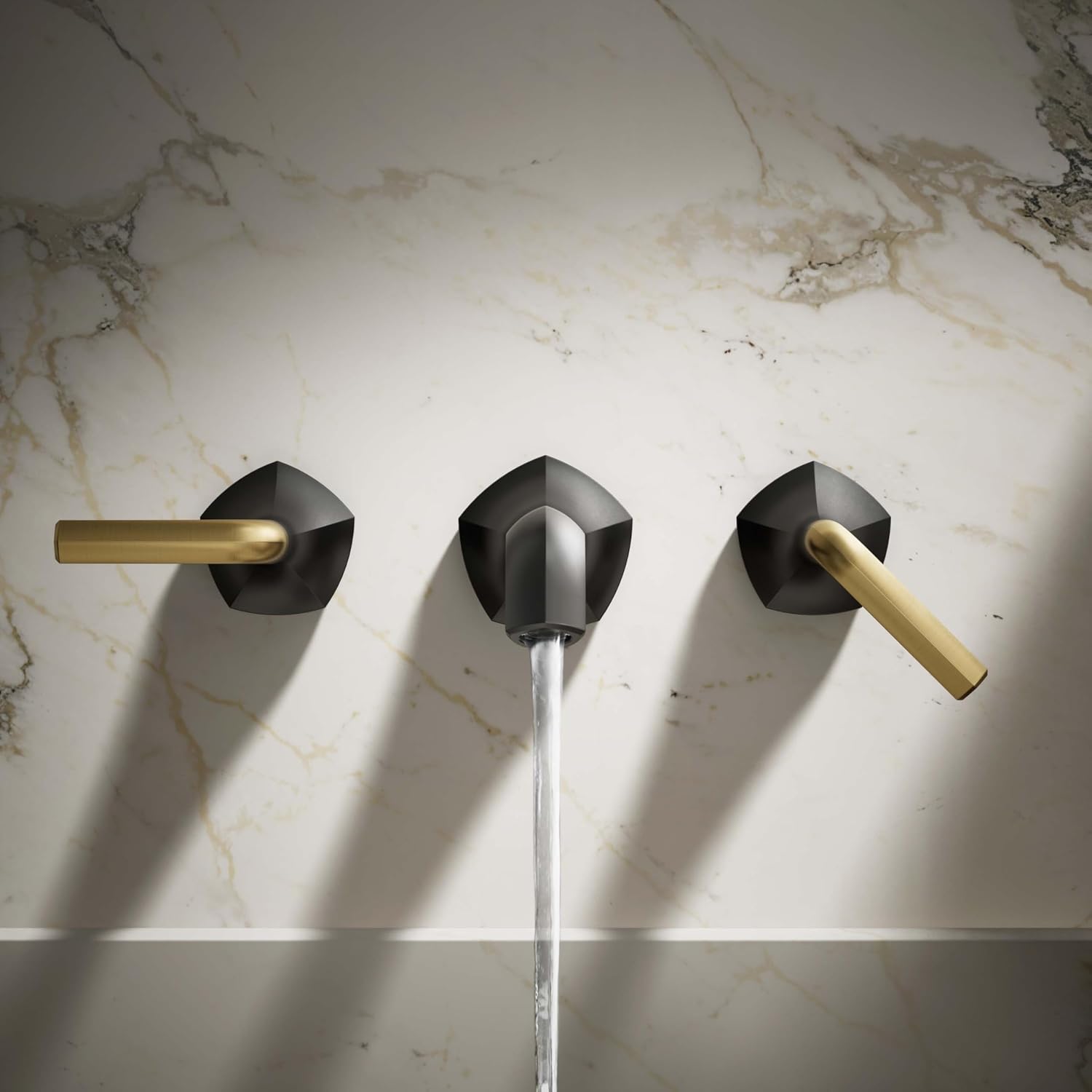 KOHLER T27013-4-BMB Occasion Wall-Mount Bathroom Sink Faucet Lever Handle Trim in Matte Black with Moderne Brass