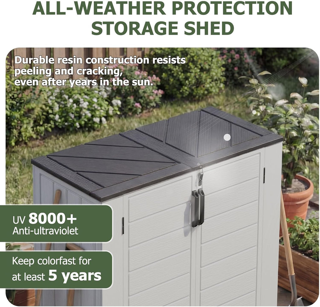 Aoxun 41 Cu Ft Outdoor Storage, Waterproof Vertical Resin Shed Outdoor Storage Cabinet for Garbage Bin, Generators & Yard Gear (White)