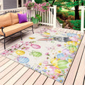 Easter Grey Bunny Outdoor Rug for Patio/Deck/Porch, Non-Slip Large Area Rug 6 x 9 Ft, Spring Vintage Colorful Eggs Flower Indoor Outdoor Rugs Washable Area Rugs, Reversible Camping Rug Carpet Runner