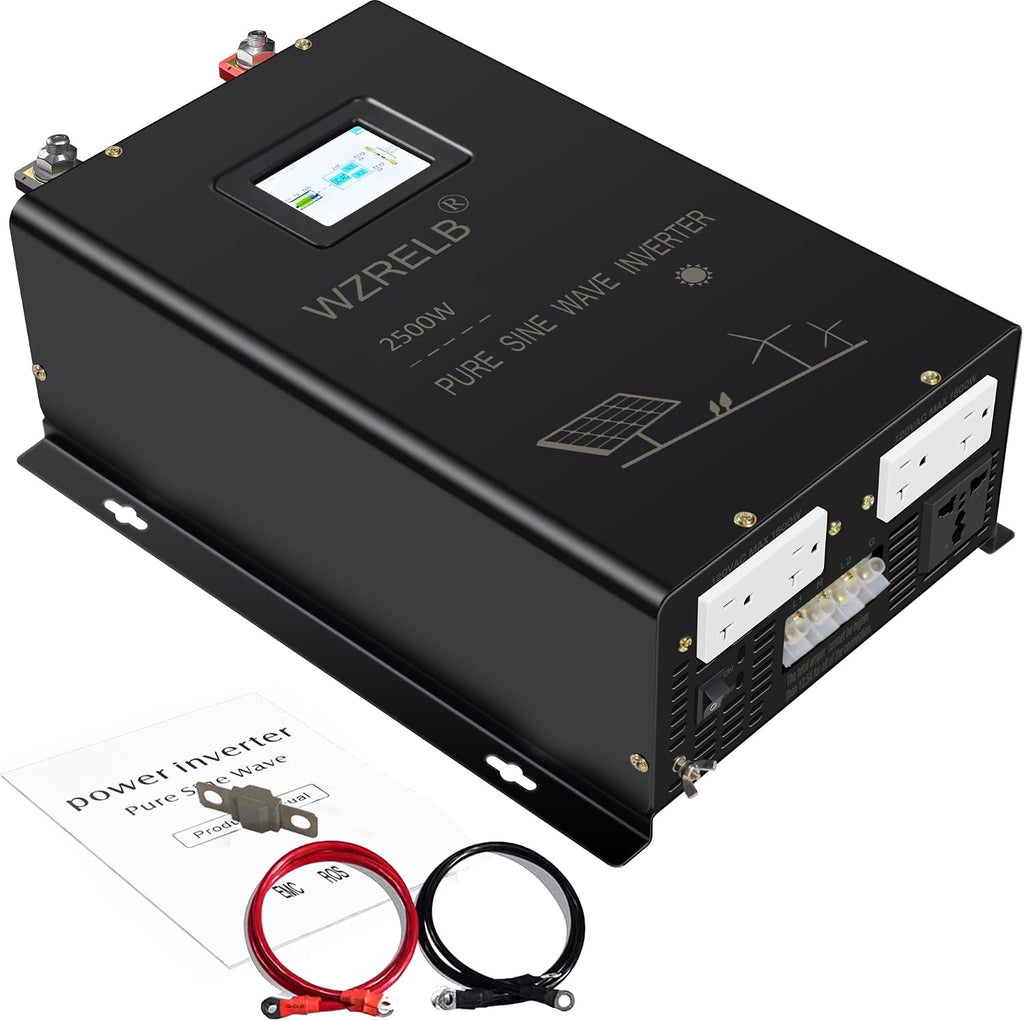 WZRELB 2500W Split Phase Pure Sine Wave Inverter, 48V DC to 120V/240V AC, 4 AC Outlets, Hardwire Terminal, High Efficiency up to 91.6%