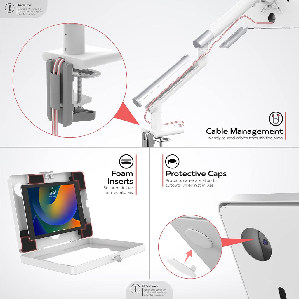 CTA Digital Tablet Arm Clamp Mount for Desks with Anti-Theft Security for iPad 10.2 Series - iPad Air 3 - & iPad Pro 10.5 - White (PAD-SSMAE)