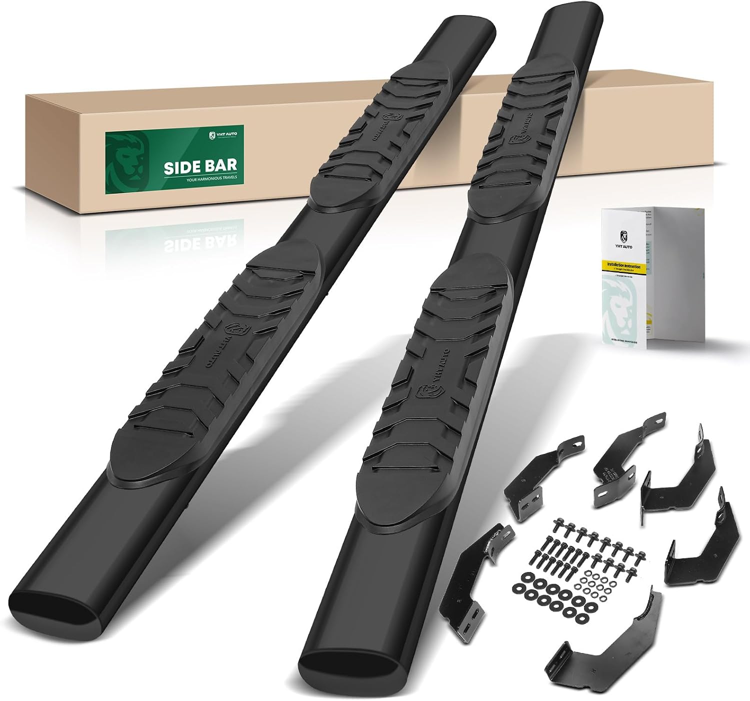 YHTAUTO 5 Inch Running Boards Side Steps Fit Toyota Tacoma 2005-2023 (Crew Cab/Double Cab) Oval Straight Side Steps Carbon Steel Step Bars Off-Road Exterior Accessories, Set of 2