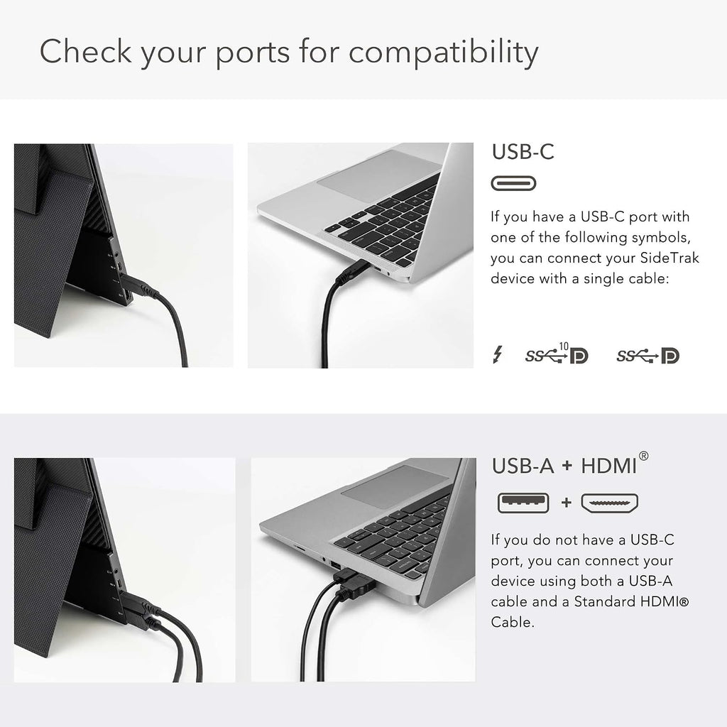 SideTrak  Solo Portable Laptop Monitor 15.6' FHD 1080P LCD Screen | Works with Mac, PC, Chrome, PS4, Xbox, Raspberry Pi, & More | Powered by USB or Mini HDMI | Detachable Padded Case and Kickstand