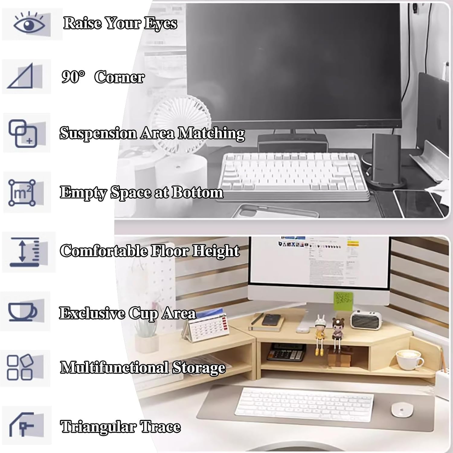 Corner Monitor Stand Corner Monitor Stand 2 Tier Office Organizer Rack with Storage and Holey Board, Wooden Corner Monitor Stands for Desk, Monitor Shelf Riser (Color : Light Brown)