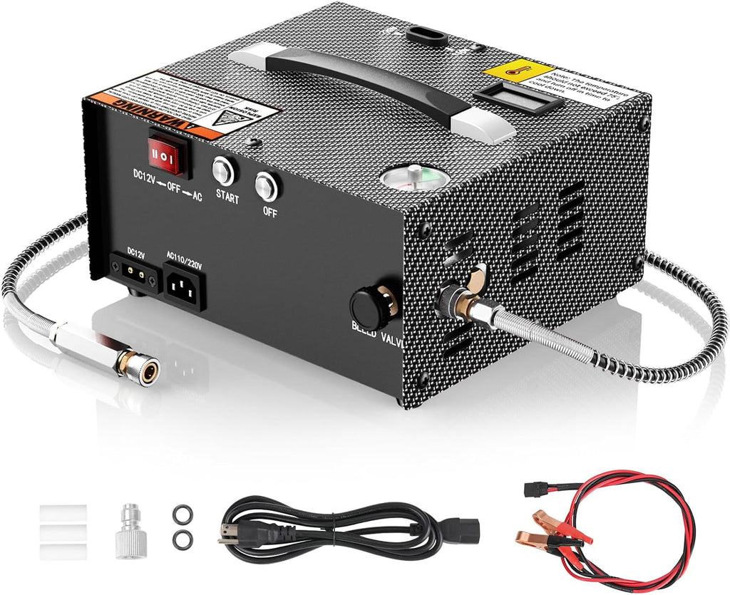 GX PUMP PCP Air Compressor CS1-I with Built-in Power Apdater,Auto Stop,Oil & Water-Free,4500Psi/30Mpa,Powered by 110V /220V AC or 12V DC,PCP Compressor Pump for Air Gun and Paintball/Scuba Tank