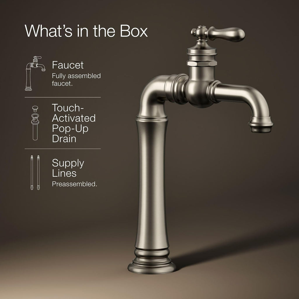 Kohler 72763-9M-BN Artifacts® Gentleman's® Single-Handle Bathroom Sink Faucet, 1.2 gpm, Vibrant Brushed Nickel