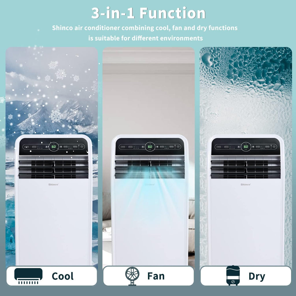 Shinco 12,000 BTU Portable Air Conditioner with WiFi, Portable AC Unit with Built-in Cool, 3-in-1 Cooling Fan & Dehumidifier for Rooms up to 450 Sq.Ft, Remote, 24H Timer, Installation Kits