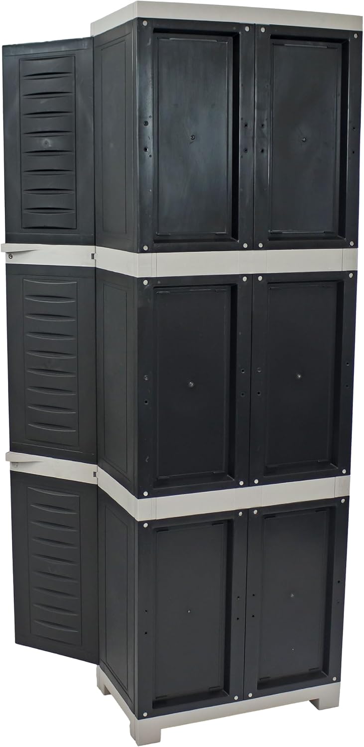 Sunnydaze 72' H Resin Garage Storage Cabinet - Garage Cabinet with Lockable Doors and Adjustable Shelves - Freestanding Utility Storage for Laundry Room, Office, Basement - Charcoal/Gray Trim