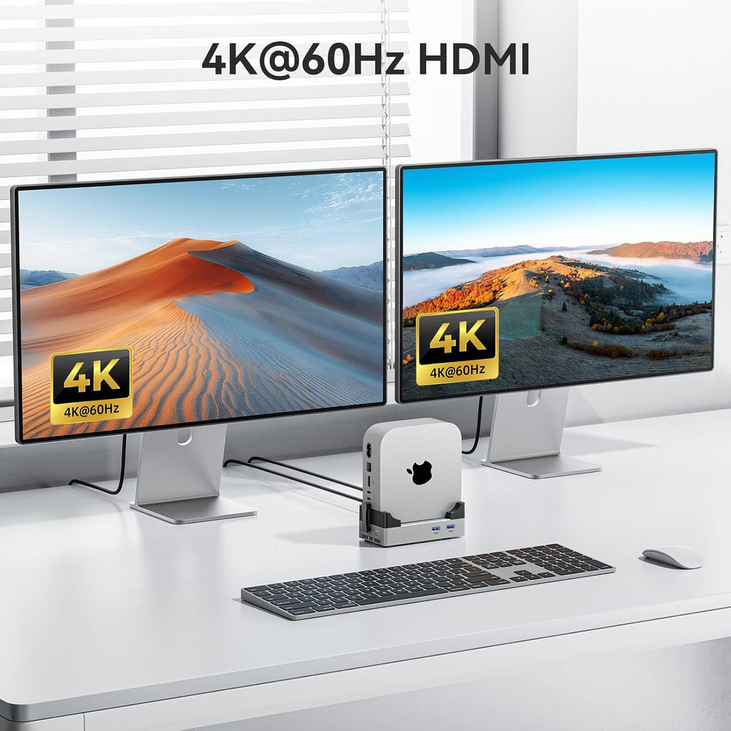 ANYOYO Mac mini M4 Dock, 40Gbps Docking Station Stand with 8TB M.2 NVMe SSD Enclosure, Dual HDMI 4K@60Hz, 4×USB-A (10Gbps), 2×USB-A 2.0, PD30W, Wi-Fi Friendly Design, USB Hub for Mac mini M4&M4 Pro