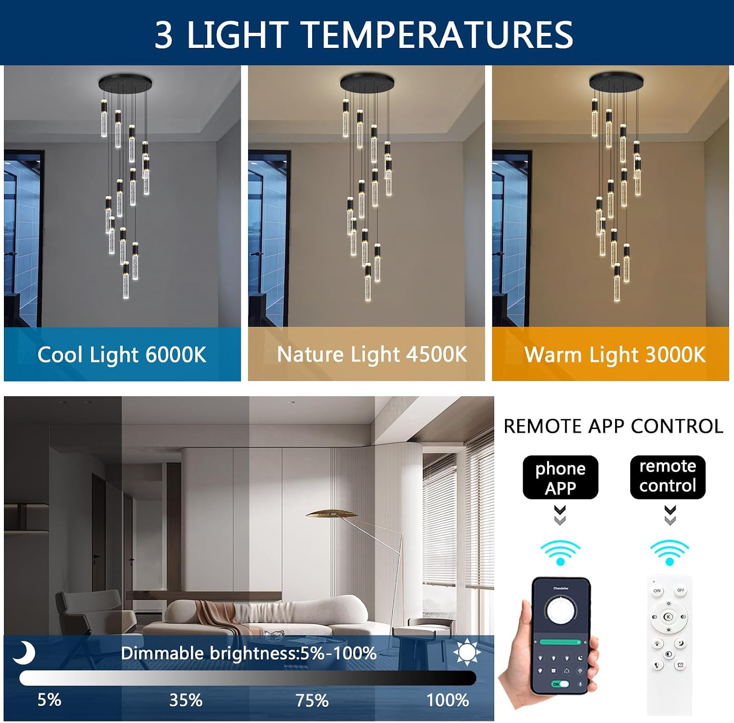 12-Lights Modern Crystal Chandelier for Staircase High Ceiling Chandeliers Large Spiral Bubble Pendant Lighting Hanging Light Fixture Flush Mount for Foyer Entryway