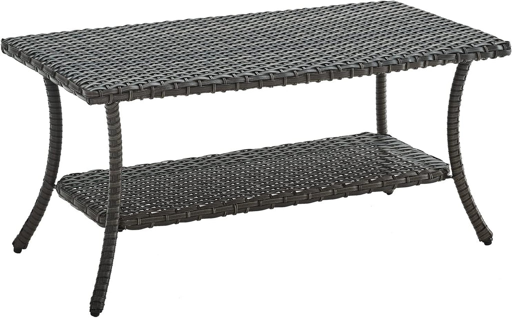 HUMMUH Wicker Patio Coffee Table,Rattan Outdoor Coffee Table with 2-Layer Storage Furniture Tables for Garden,Porch,Backyard (Grey)