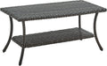 HUMMUH Wicker Patio Coffee Table,Rattan Outdoor Coffee Table with 2-Layer Storage Furniture Tables for Garden,Porch,Backyard (Grey)