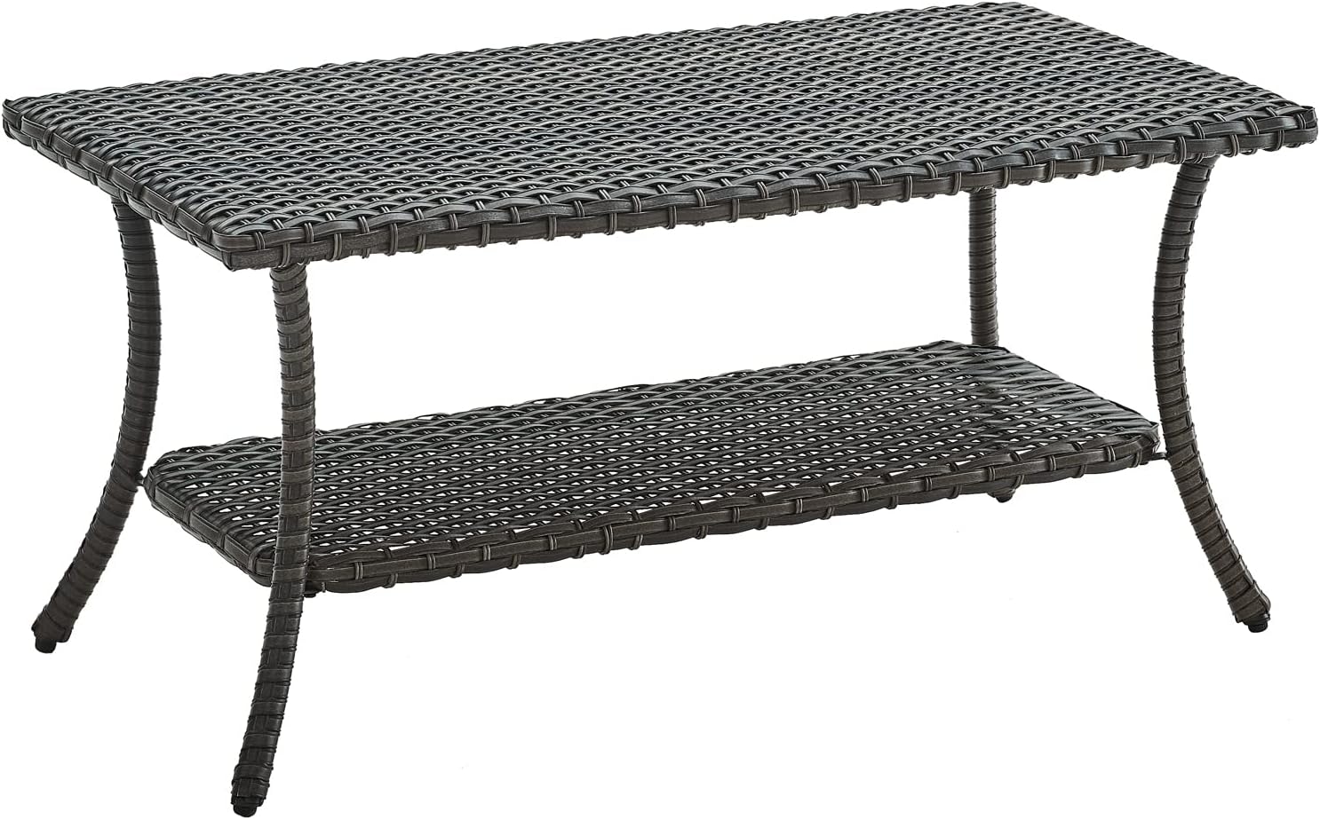 HUMMUH Wicker Patio Coffee Table,Rattan Outdoor Coffee Table with 2-Layer Storage Furniture Tables for Garden,Porch,Backyard (Grey)