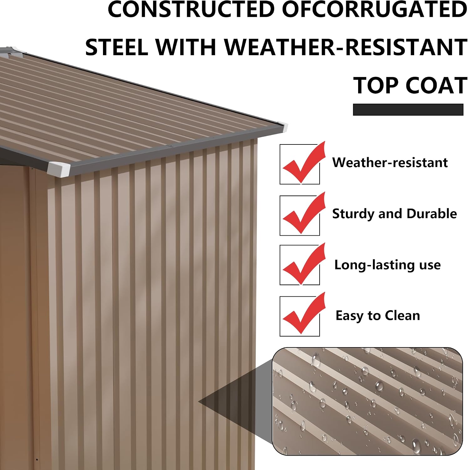 YOPTO 8x6 FT Outdoor Storage Shed,Waterproof Metal Cabinet with Apex Roof and Lockable,Storage Sheds House Shelter w/Vents,Tool House for Storing Bicycles,Lawnmowers,Brown