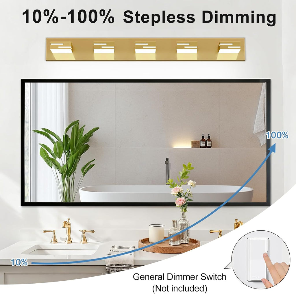 LED Modern Bathroom Vanity Light Fixtures, Dimmable Gold Vanity Lights for Bathroom Lighting Fixtures Over Mirror, with 360° Rotatable Heads 5-Light 36-inch (Cool White 6000K)